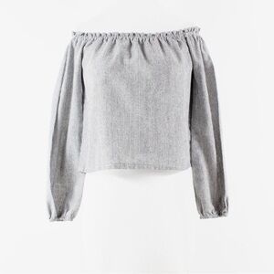 Brandy Melville - White Stripe Off Shoulder Elastic Cuff Cotton Top